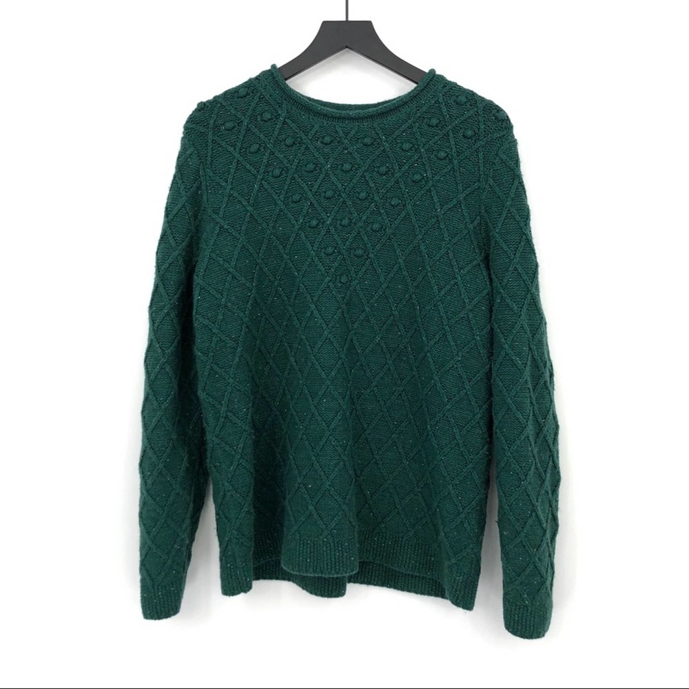 LANDS' END Cotton Blend Rollneck Sweater Pine Green L